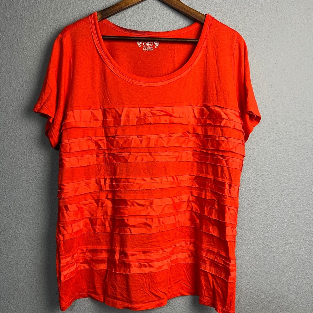 Cato Ruffle Front Flapper Top Plus Size Blouse Short Sleeve‎ Orange 18/20W